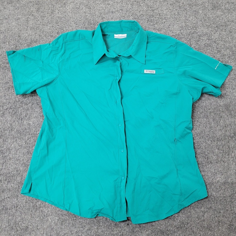 Columbia Shirt Womens XL Teal PFG Bahama Short Sleeve Vented Fishing Hiking